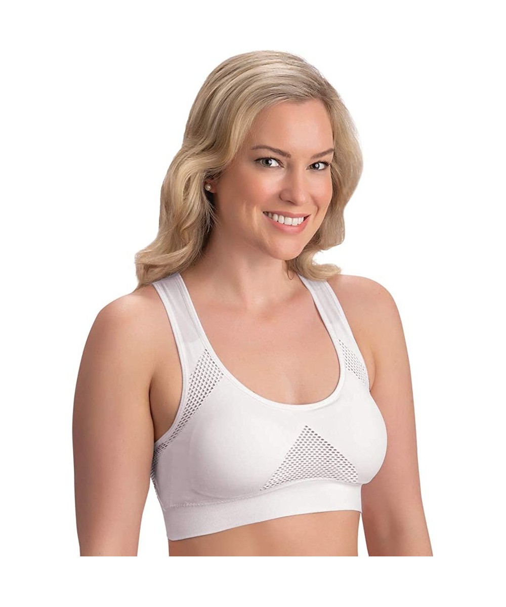 Bras Seamless Racerback Mesh Cooling Bra with Pads - Breathable Non-Chafing Underband and Thick Straps - White - C018TLG832M