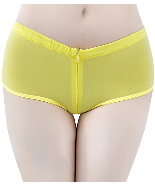 Panties Women's Sexy Underwear Briefs Lingerie Zipper Open Crotch Underpants Boyshorts Panties - Yellow - C618EO5MEL7