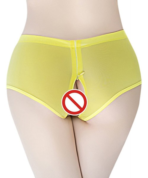 Panties Women's Sexy Underwear Briefs Lingerie Zipper Open Crotch Underpants Boyshorts Panties - Yellow - C618EO5MEL7