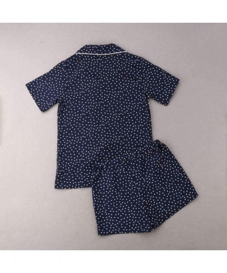 Sets Womens Pajamas Set Short Sleeve Sleepwear Button Down Nightwear Soft Pj Lounge Sets - Navy - CZ19D64TZ07