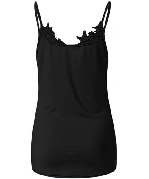 Camisoles & Tanks Women's V Neck Sleeveless Lace Trim Spaghetti Strap Camisole Cami Tank Top Vests Base Layer Shirts - Black ...
