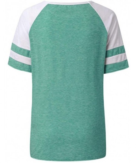 Sets Womens Plus Size Loose T-Shirts Summer Casual Printing Stripe Short Sleeve Blouse T Shirt Tops - Green2 - CL196RIHDO3