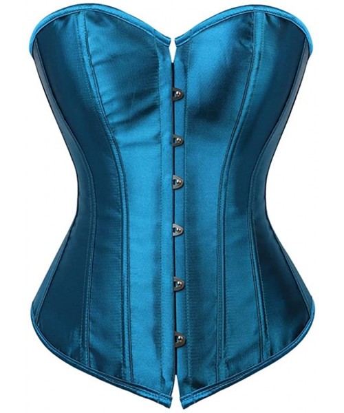 Bustiers & Corsets Satin Bustier Top Sexy Strong Boned Corset Lace Up Overbust Bodyshaper - Blue - CW18LSYR5DI