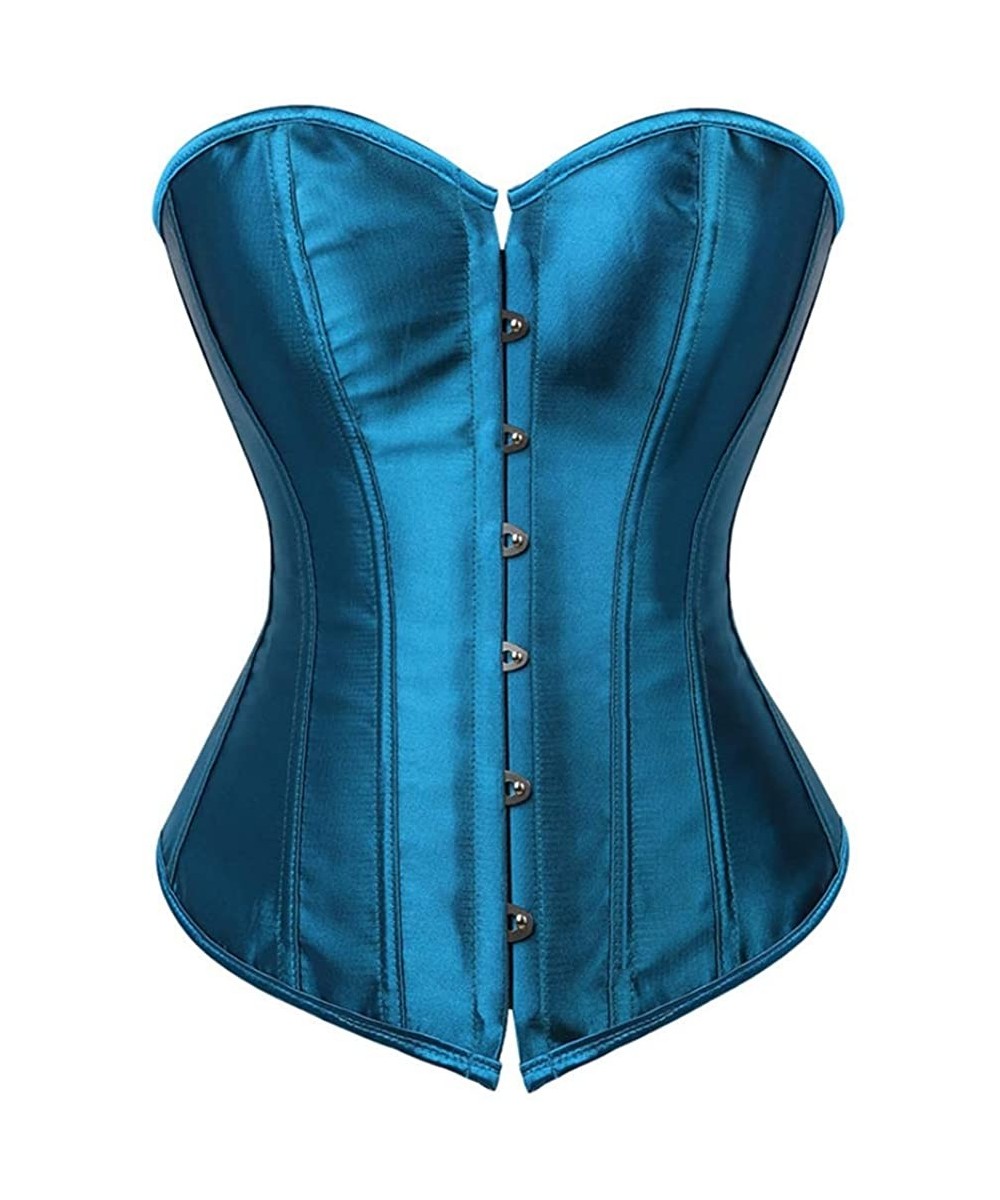 Bustiers & Corsets Satin Bustier Top Sexy Strong Boned Corset Lace Up Overbust Bodyshaper - Blue - CW18LSYR5DI