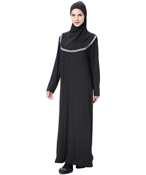 Robes Women's Muslim Arab Long Sleeves Maxi Dress with Hijab - Gray - CH1904IKIRU