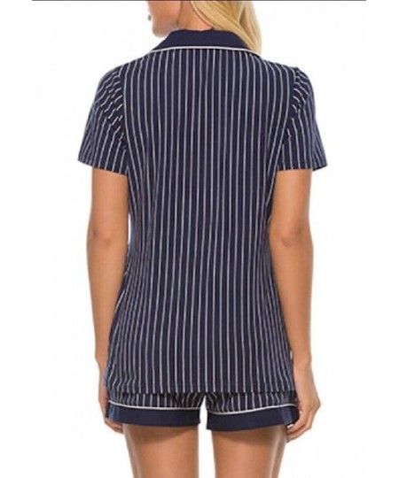 Sets Womens Pajamas Soft Striped Short Sleeve Button Sleepwear Shorts Shirt PJ Sets - 2 - C019DD9ZNET