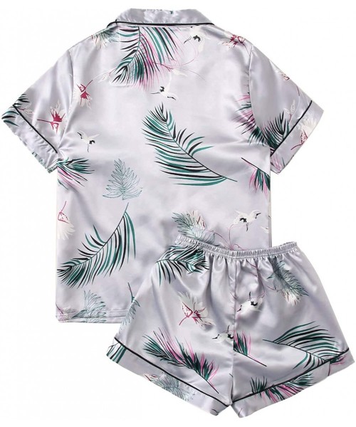 Sets Women's Notch Collar Palm Leaf Print Sleepwear Two Piece Pajama Set - Grey Tropical - CX197KWIEI3