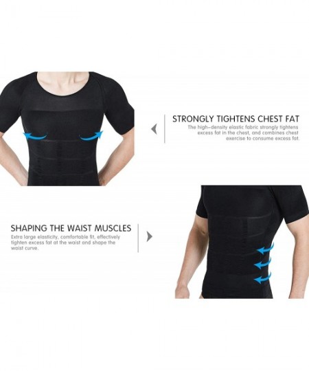 Undershirts Men Compression Shirt Tummy Control Tight Vest Slimming Body Shaper Workout Hide Chest Undershirt - Black2 - CL19...