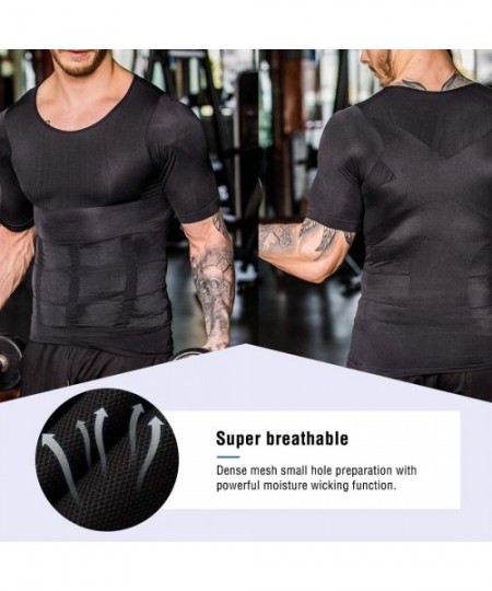 Undershirts Men Compression Shirt Tummy Control Tight Vest Slimming Body Shaper Workout Hide Chest Undershirt - Black2 - CL19...