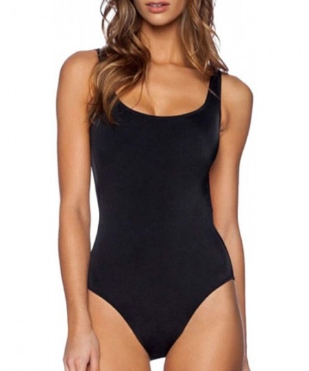 Tops Women's Siamese Swimsuit Retro Elastic High Cut Back Halter Swimsuit High Waist Swimsuit - Black - CO18T3345CA