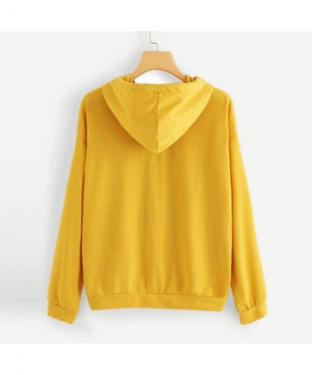 Tops Womens O-Neck Hoodie Jumper Long Sleeve Letter Print Sweatshirt Pullover Tops - Yellow - C518YG3MUT4