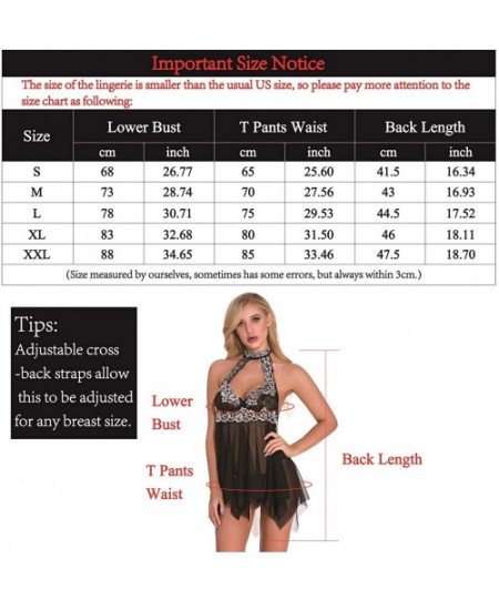 Baby Dolls & Chemises Lingerie for Women Lace Babydoll Sexy Nightdress Mesh Chemise with Collar - Black - CX18ZACROCD