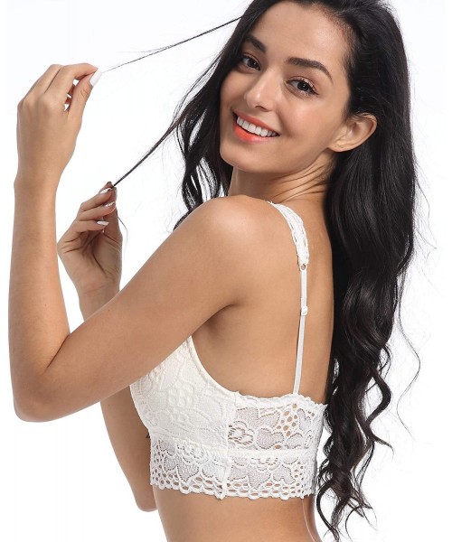 Bras Women's Plunge Eyelash Lace Bralette Pull on Closure Adjustable Straps Removable Padding Bras (for A-C Cups) - White - C...