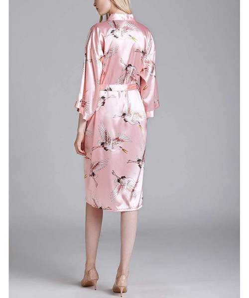 Robes Womens Short Robes Bridesmaid Bride Satin Silk Kimono for Wedding Party Robe Half Sleeve Robes with Sashes Pink - CZ194...