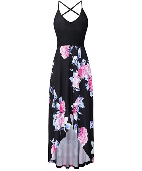 Shapewear 2018 Women Sleeveless Floral Print Maxi Long Dress with Pockets O-Neck Beach - Pink5 - CR18STYK7L7