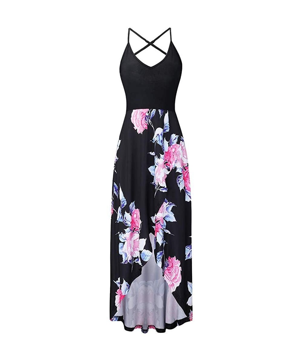 Shapewear 2018 Women Sleeveless Floral Print Maxi Long Dress with Pockets O-Neck Beach - Pink5 - CR18STYK7L7