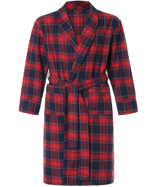 Robes Men's Cotton Flannel Robe - Red - CA17YRGZKE2