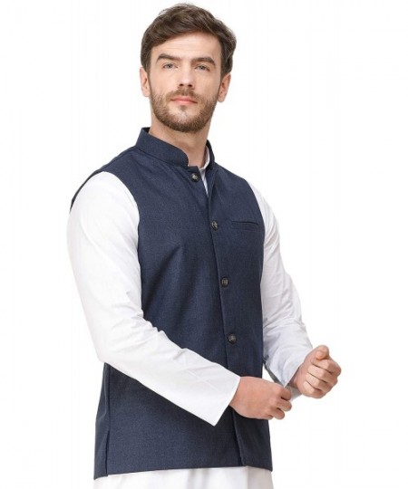 Sleep Sets Waistcoat with Woven Diagonal Stripes and Front Pockets - Design Blue - CZ1973CYY6R