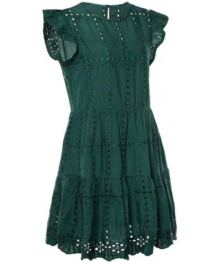 Accessories Women's Summer Bohemian Floral Printed Short Sleeve O Neck Button Ruffle Swing Beach Mini Dress - Green - CW18UZG...