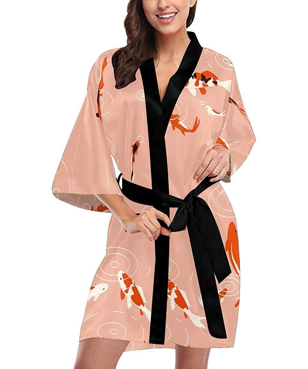 Robes Custom Red Koi Fish Water Women Kimono Robes Beach Cover Up for Parties Wedding (XS-2XL) - Multi 1 - C5194TEMSAY