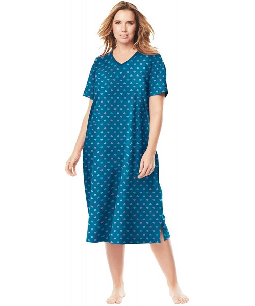 Nightgowns & Sleepshirts Women's Plus Size Long Print Sleepshirt Nightgown - Deep Teal Hearts (0575) - CO19CYSQON5