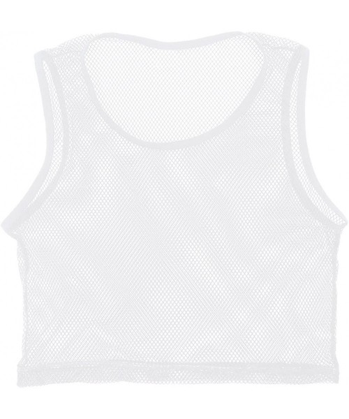 Undershirts Men's Mesh Fishnet Sheer Muscle Crop Tank Top Vest Shirt Wet Look Leather T-Shirt Undershirts - White - CT180360U8N