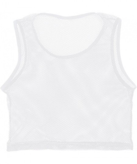 Undershirts Men's Mesh Fishnet Sheer Muscle Crop Tank Top Vest Shirt Wet Look Leather T-Shirt Undershirts - White - CT180360U8N