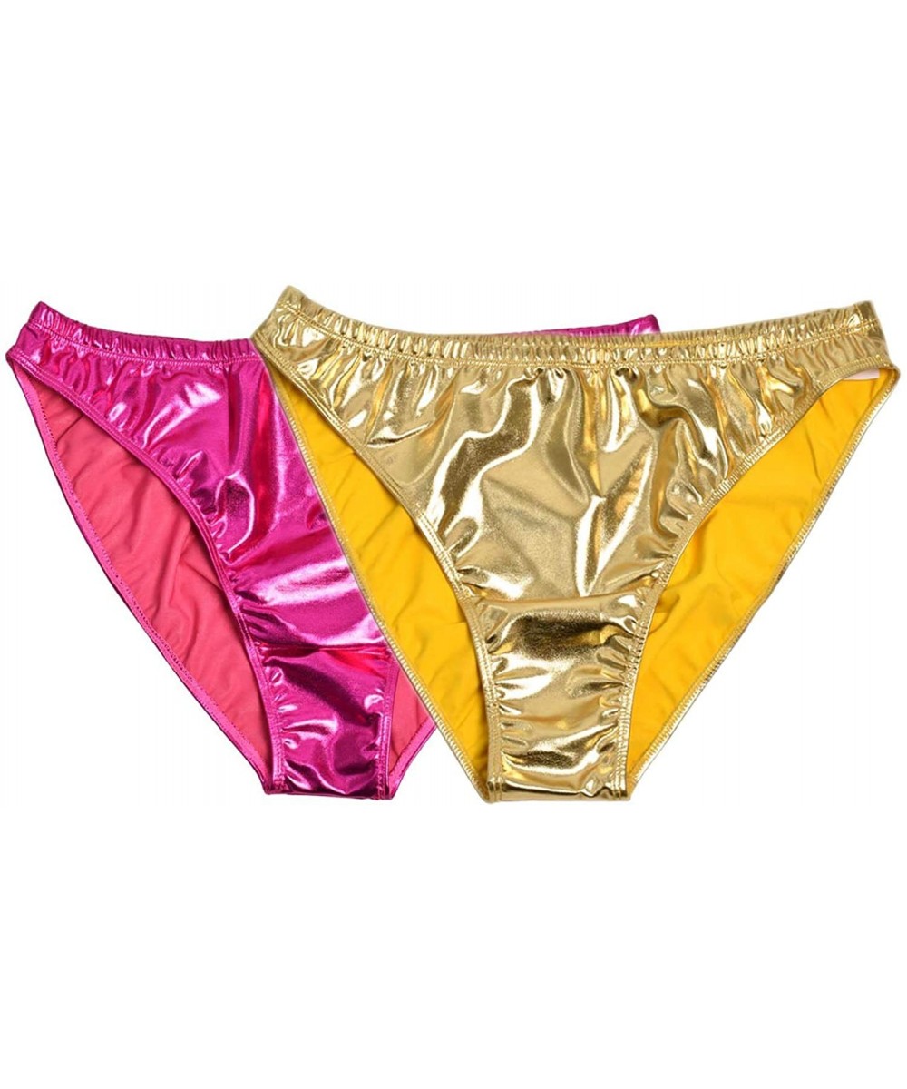 Shapewear Women Shiny Metallic Panty Briefs High Cut Ballet Dance Underwear Shorts - Fuchsia-gold - C9190ZI752W