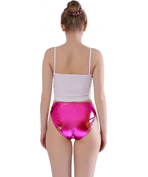 Shapewear Women Shiny Metallic Panty Briefs High Cut Ballet Dance Underwear Shorts - Fuchsia-gold - C9190ZI752W