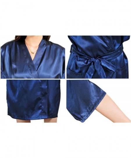 Robes Women's Satin Sleep Robe Dressing Kimono Gown- Bathrobe for Women Long Style - Royal Blue - CG1848ZQ7TQ
