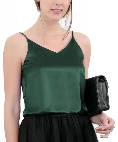Camisoles & Tanks Tank Tops for Women Cropped Silk Stain Camisole V Neck Spaghetti Strap Solid Color - Green - C4197490UG9