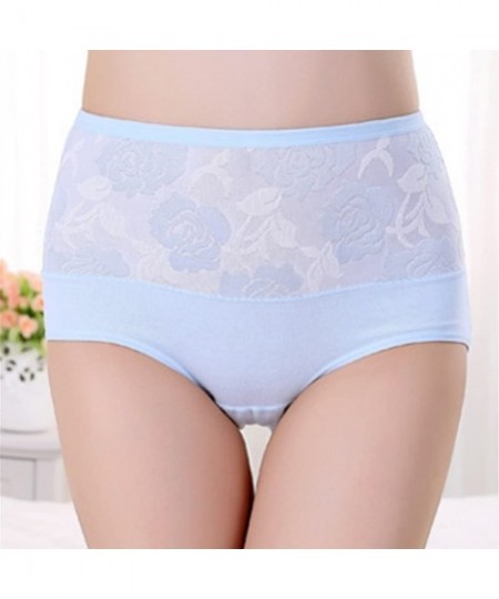 Panties Women Panties Cotton Briefs High Waist Seamless Underwear - Blue - CU1856EGIGQ