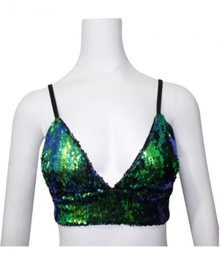 Camisoles & Tanks Women Sexy Glitter Sequin Triangle Bikini Crop Top Party Clubwear Outfit - CP18RWL3XGI