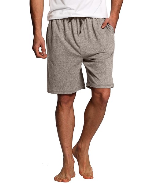 Sleep Bottoms Men's Sleep Shorts - 100% Cotton Knit Sleep Shorts & Lounge Wear - Grey Melange - CU12NUHL59E