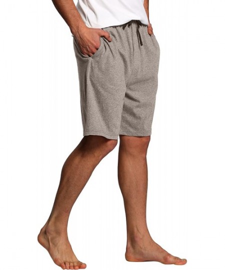 Sleep Bottoms Men's Sleep Shorts - 100% Cotton Knit Sleep Shorts & Lounge Wear - Grey Melange - CU12NUHL59E