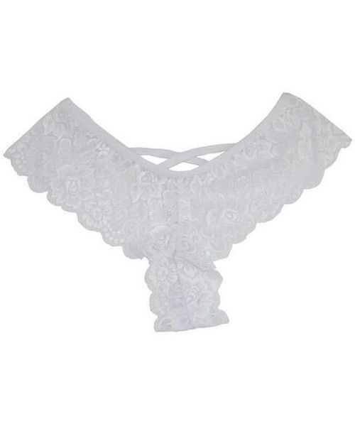 Panties Women's Sexy Full Lace Panties with Big Size Transparent Floral Bow Soft Briefs Underwear Culotte Femme - Wp138 White...