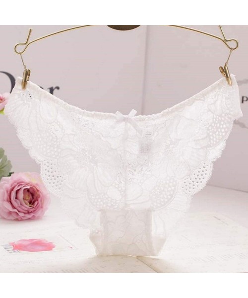 Panties Women's Sexy Full Lace Panties with Big Size Transparent Floral Bow Soft Briefs Underwear Culotte Femme - Wp138 White...
