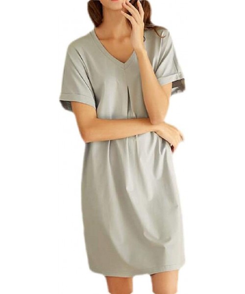 Nightgowns & Sleepshirts V Neck Short Sleeve Loose Loungewear Modal Sleepwear Nightgown - 3 - CK19DSO780Z