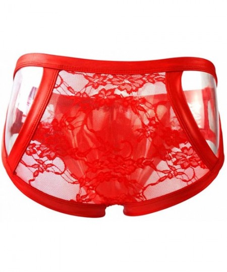 Briefs Men's Sissy Transparent Lingerie Sissy Lace Underwear Thong Crossdress Briefs - Red - CP195ZWZW0I