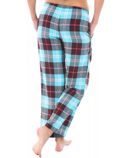 Bottoms Women's Flannel Pajama Pants- Long Cotton Pj Bottoms - Teal and Brown Plaid - CR12NDV84FT