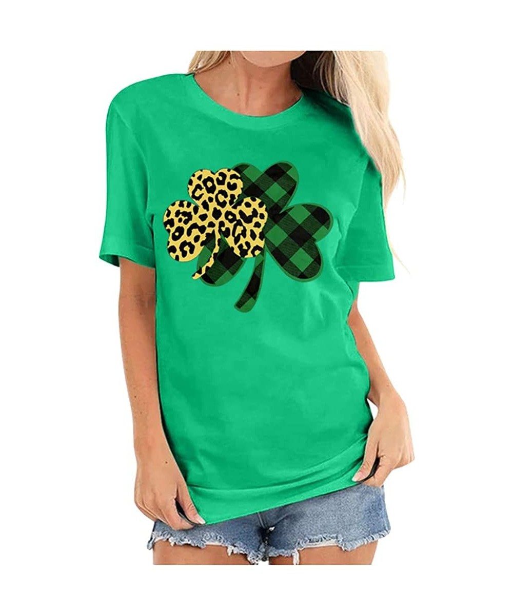 Nightgowns & Sleepshirts Women's St. Patrick's Day Clover Print Short Sleeve T-Shirt - Green - C0196GW7II0