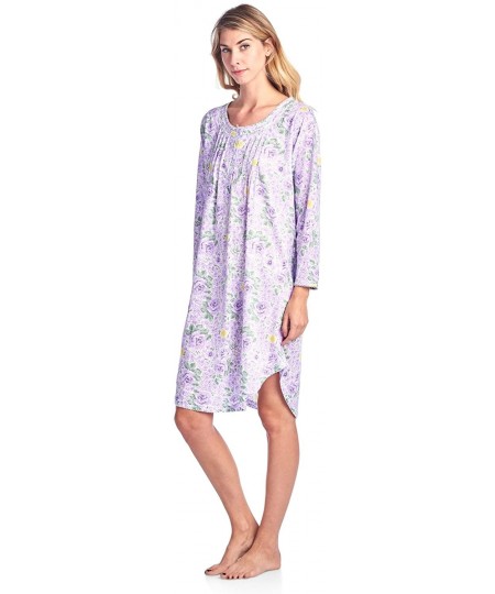 Nightgowns & Sleepshirts Women's Round Neck Long Sleeve Lace Floral Nightgown - Purple Rose - C218843RLQN
