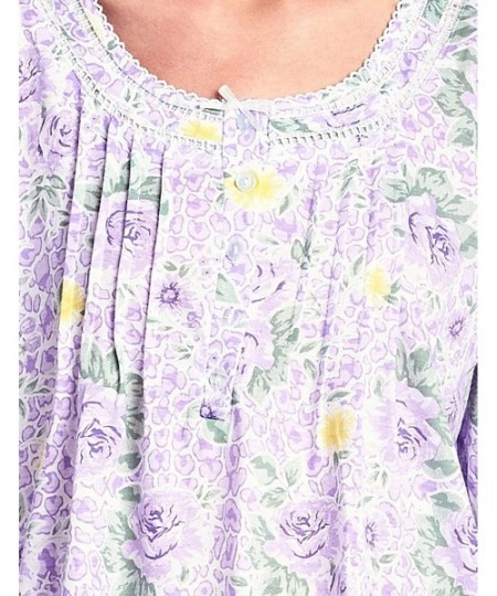 Nightgowns & Sleepshirts Women's Round Neck Long Sleeve Lace Floral Nightgown - Purple Rose - C218843RLQN
