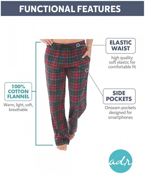Bottoms Women's Flannel Pajama Pants- Long Cotton Pj Bottoms - Teal and Brown Plaid - CR12NDV84FT