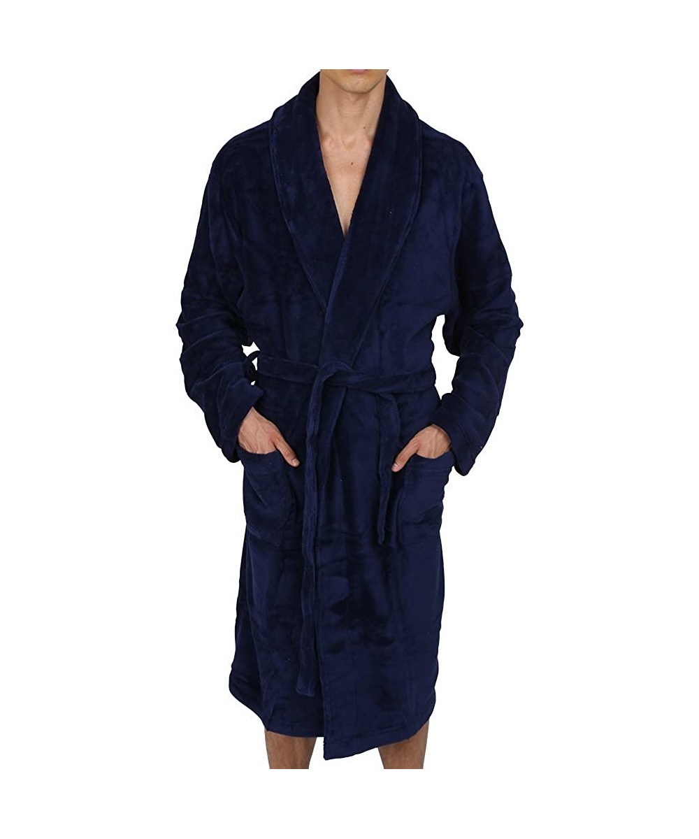 Robes Luxurious Men's & Womens Hooded Robe & Shawl Collar Soft Fleece Bathrobe Spa Robe - Navy - CJ1252HFWWD