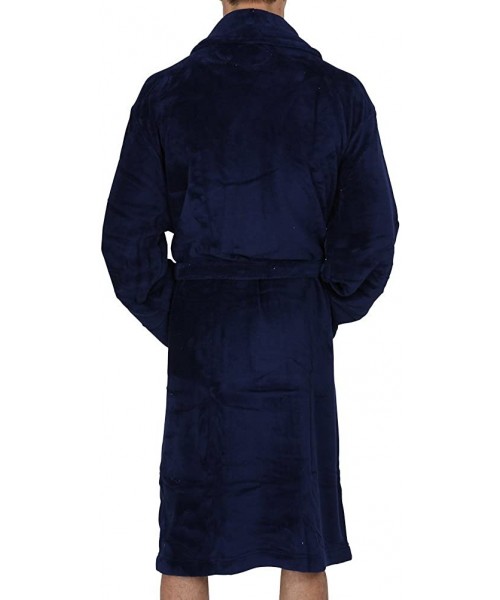 Robes Luxurious Men's & Womens Hooded Robe & Shawl Collar Soft Fleece Bathrobe Spa Robe - Navy - CJ1252HFWWD