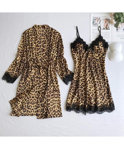 Robes Satin Silk Pajamas Cardigan Nightdress Bathrobe Ladies Robes Underwear Sleepwear - Brown - CU195U3G424