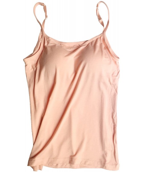 Camisoles & Tanks Womens Cami Tank Tops with Built in Padded Bra Workout Basic Ribbed - Pink-1 - C618948M98K