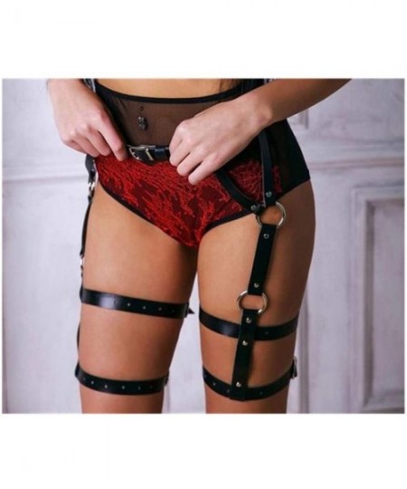 Garters & Garter Belts Leg Harness Women's Gothic Leg Leather Lingerie Body Harness Garter Belt Plus Size Elastic Adjustable ...