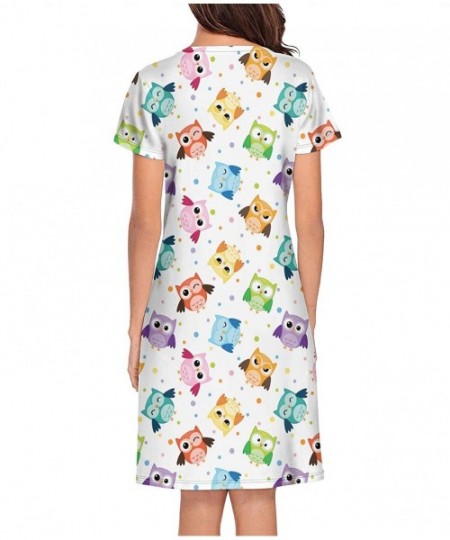 Tops Women's Short Sleeve Nightshirts Happy Bird Owl Cartoon Design Cool Sleepshirts Dress Tee - Happy Bird Owl - CK199IGCMLT